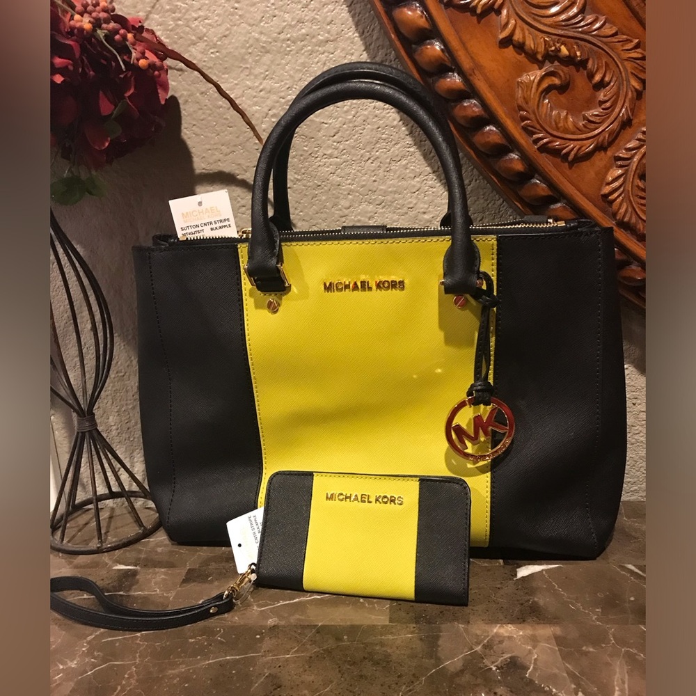 Michael Kors Black and Yellow Satchel with Gold Hardware - Picture 3 of 13